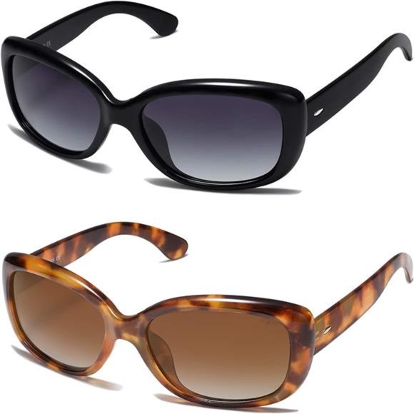 2 Pack Vintage Square Sunglasses for Women Polarized UV Protection Havana Frame - Picture 5 of 6